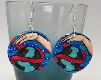 Terra Earrings: Inspired by the Tarot! Hand-crafted Ceramic Dangle Earrings, Acrylic Paint with Sterling Silver Hooks