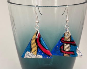 Rilla Earrings: Inspired by the Tarot! Hand-crafted Ceramic Dangle Earrings, Acrylic Paint with Sterling Silver Hooks