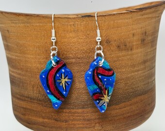 Velma Earrings: Hand-crafted Ceramic Dangle Earrings, Acrylic Paint with Sterling Silver Hooks