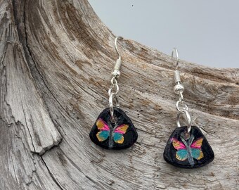 Wanda Earrings: Hand-crafted Ceramic Butterfly Earrings, Acrylic Paint, Sterling Silver hooks