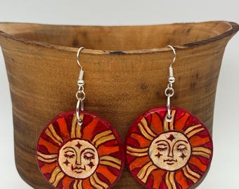 Soleil Earrings: Inspired by the Tarot! Hand-crafted Ceramic Dangle Earrings, Acrylic Paint with Sterling Silver Hooks