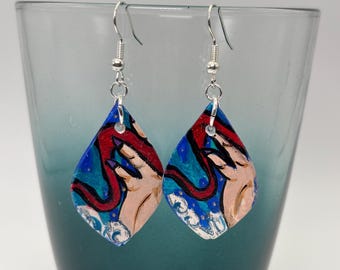 Lavenia Earrings: Inspired by the Tarot! Hand-crafted Ceramic Dangle Earrings, Acrylic Paint with Sterling Silver Hooks