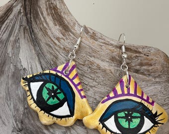 Tennie Earrings: Hand-crafted Ceramic Dangle Earrings, Acrylic Paint, Sterling Silver Ear Hooks