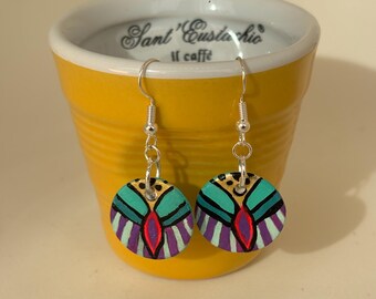Roya Earrings: Hand-crafted Ceramic Earrings, Acrylic Paint, Sterling Silver hooks