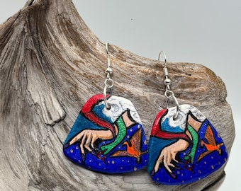 Ivy Earrings: Inspired by the Tarot! Hand-crafted Ceramic Dangle Earrings, Acrylic Paint with Sterling Silver Hooks