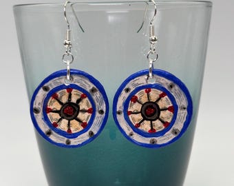 Myrta Earrings: Inspired by the Tarot! Hand-crafted Ceramic Dangle Earrings, Acrylic Paint with Sterling Silver Hooks