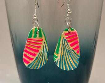 Anna Earrings: Hand-crafted Ceramic Dangle Earrings, Acrylic Paint with Sterling Silver Hooks