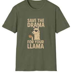 Camiseta divertida de llama, camiseta para guardar el drama, camiseta con gráfico de animal sarcástico, diseño de llama vintage, camiseta de café humorística