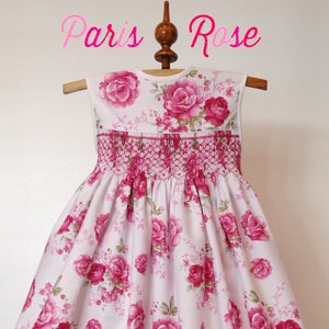 Paris Rose Dress Size 2, Dress for Little Girls, Hand Smocked Dress for Girls,  Handmade, Pink Floral Cotton Dress, Ready to Ship