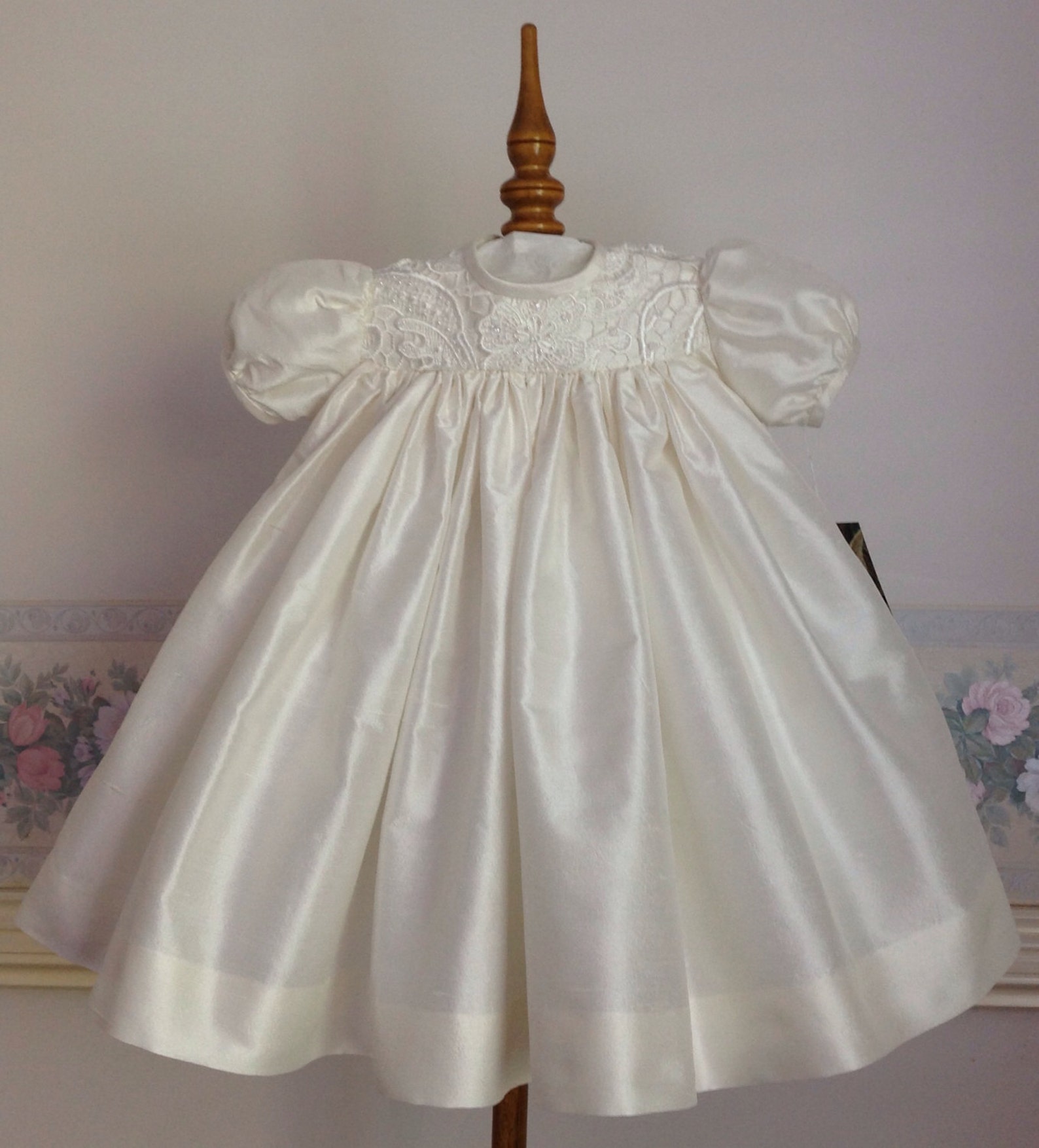 Christening Dress, Christening Gown, Silk and Lace Dress, Baptism