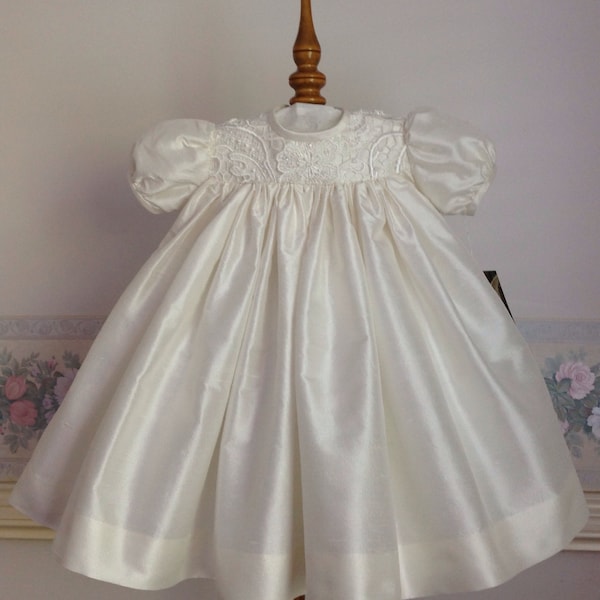 Christening Dress, Christening Gown, Silk and Lace Dress, Baptism, Dedication, Dress for new baby girl, handmade, size Newborn,ready to ship