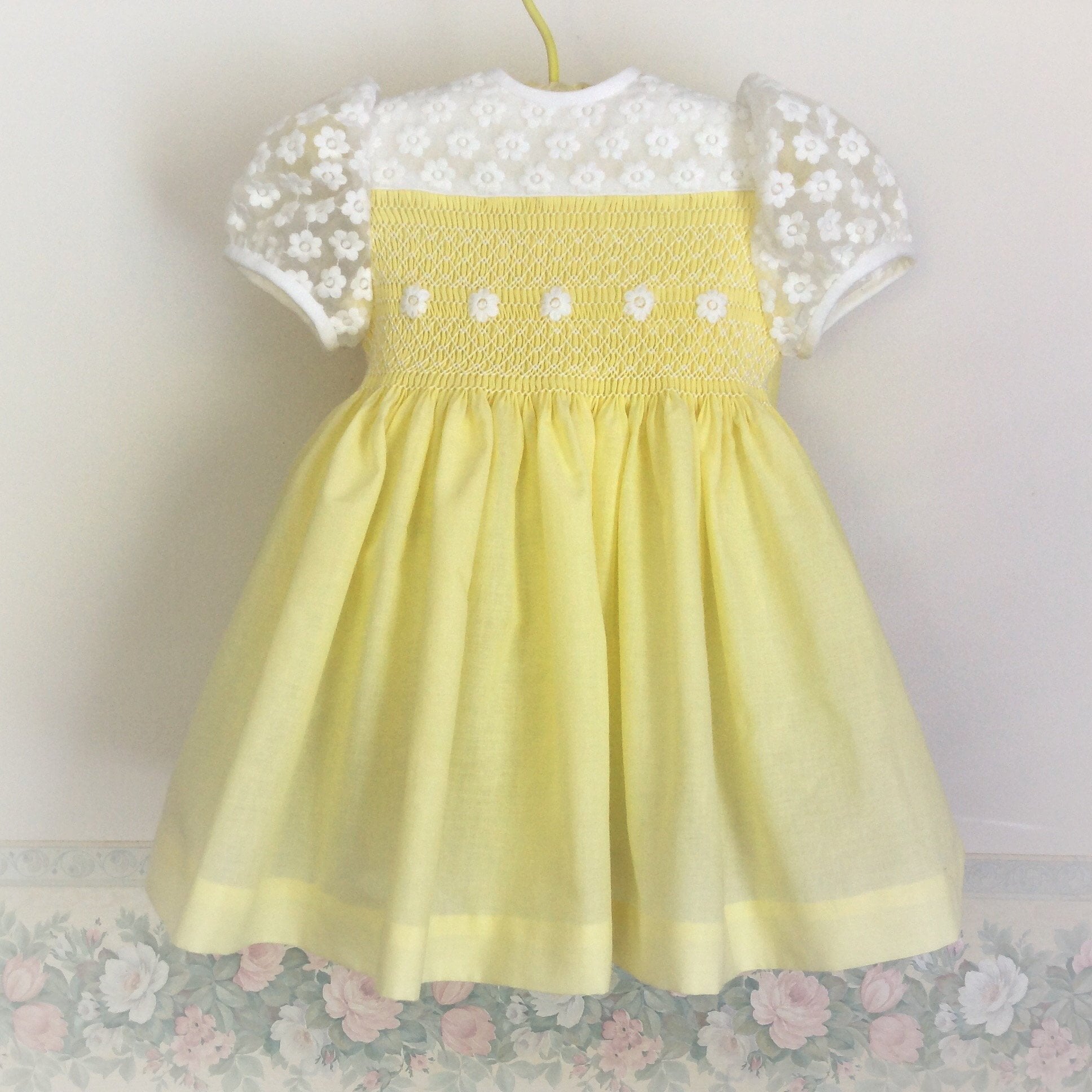 Hand smocked baby dress yellow and white Dress Spring Summer Etsy