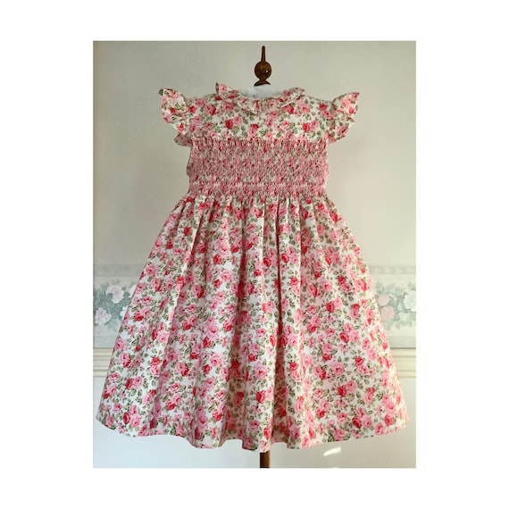 Hand Smocked Girls Dress in Sizes 1, 5 and 6. Handmade, Party 