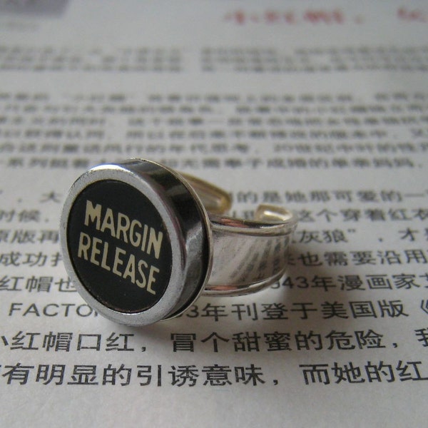 Sterling silver black typewriter key ring -margin release