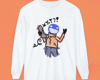 Vintage Print Long Sleeve Tee, Funny Graphic T-Shirt