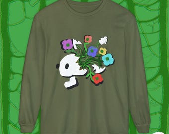 SkullPop Long Sleeve Tee, Colorful Graphic Print Shirt