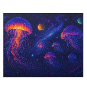 Galactic Jellyfish Puzzle | Colorful 120/252/500-Piece Jigsaw | Psychedelic Jigsaw Puzzle | Fun Family Activity, Gift for All Ages