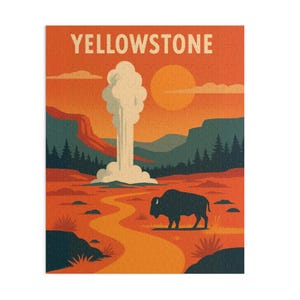 Yellowstone Puzzle | Vintage Nationalpark Kunst, Geschenk für Naturliebhaber | 120, 252, 500-Teile Stichsäge | Outdoor Abenteuer Puzzle
