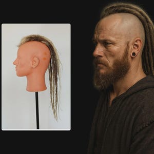モヒカンメンズバイキングスタイルウィッグ、メンズかつら - ウィッグテープ - 合成ドレッドヘア - コスプレ用男性ポニーテールドレッドアクセサリー - ブロンドグレードレッド