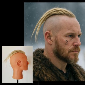 モヒカンメンズバイキングスタイルウィッグ、メンズかつら - ウィッグテープ - 合成ドレッドヘア - コスプレ用男性ポニーテールドレッドアクセサリー - ブロンドショートドレッド