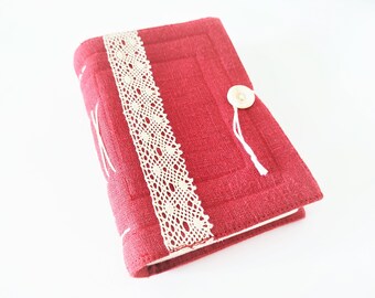 Handmade softcover linen fabric journal with cotton lace junk notebook diary sketchbook, gift for writers, blank sketch paper, 240 pages
