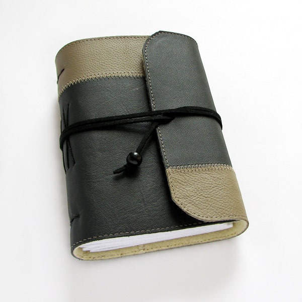 Gray leather journal, leather sketchbook, travel journal, diary, 240 pages, blank paper