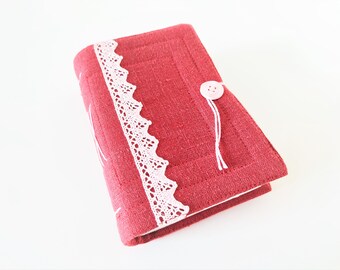 Handmade softcover linen fabric journal with cotton lace notebook diary sketchbook travel, gift for writers, blank sketch paper, 240 pages