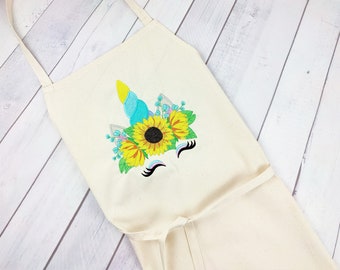 Organic cotton embroidered Apron, Unicorn embroidery, cooking canvas apron Pinafore, Kitchen Smock, baking bakers apron, Housewarming Gift