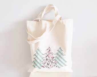 Canvas tote bag Christmas Tree embroidered shopping bag, cotton bag versatile Tote bag, Canvas bag, casual everyday Tote, farmers market bag