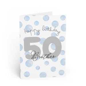 Cartão de felicitações de aniversário para irmão, comemoração de 50 anos, cartão personalizado, design de bolinhas azuis, desejos para ocasiões especiais, [...]