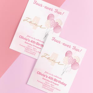 楽しい4歳の誕生日招待状（女の子）• 編集可能な4歳の誕生日テンプレート• デジタルダウンロード• 4歳の誕生日パーティー招待状• デジタルおよび印刷可能