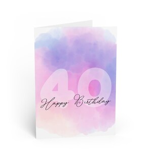 Elegantes tarjetas de felicitación para 40 cumpleaños, celebración de un hito, tarjeta personalizada, diseño de acuarela, nota para una ocasión especial.