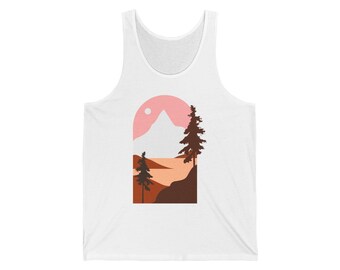Adult: Unisex Sunset Mountain Landscape Tank | Retro Pines Scenic Nature
