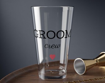 Wedding: Groom Crew Script Mixing Glass, 16oz |  Party Bar Glass
