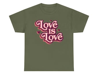 Love Is Love: Tee  graphic | Pride retro script, heart design