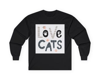 Adult: long sleeve tee Love Cats | Cat paw print typography design