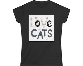 Women: Tee Love Cats | Cute Cat Illustration, Feminine Cat Lover Shirt