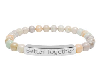 Bracelet: Engraved Natural Stone Stretch Bar Bracelet
