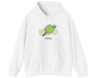 Adult: Hoodie Pickleball Paddle Smash | Green Paddle Illustration, Court Grid