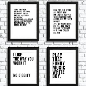 4 Printable Lyric Posters – Funk & Hip-Hop Song Quote Wall Art – 70s 80s 90s Throwback Digital Print Bundle