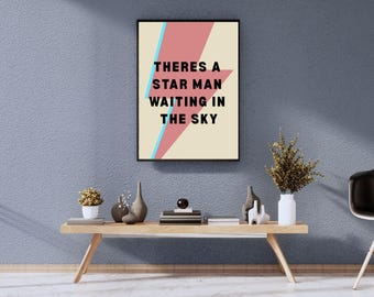 David Bowie Starman Print: Ziggy Stardust Lightning Bolt Art (Digital Download A4/A3/A2)