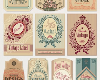 CLIPART / 10 etiquetas vintage ornamentadas / Clip Art Suministros digitales Vector Craft DIY Marco imprimible comercial Tarjeta editable Scrapbook San Valentín