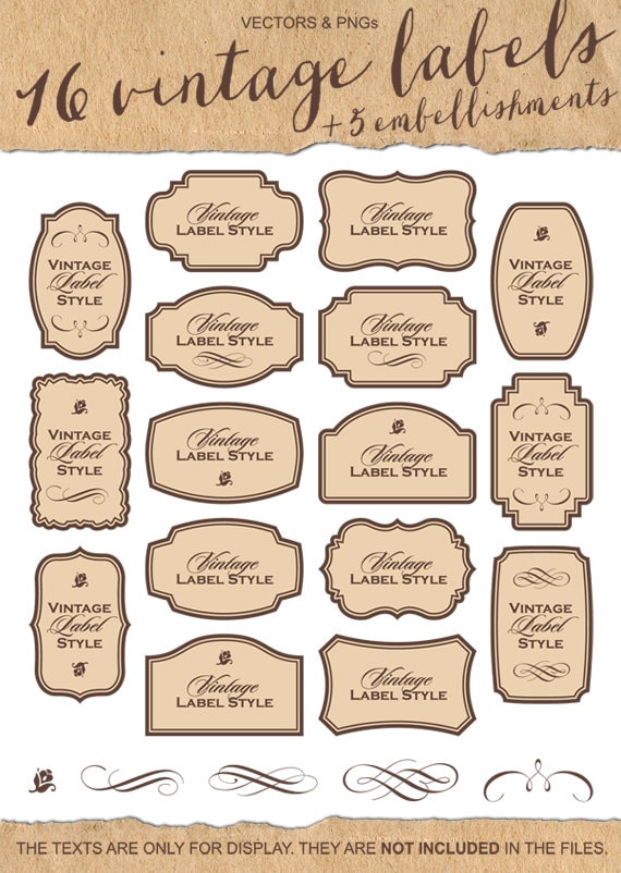 CLIPART 16 Vintage Labels Clip Art Digital Frames Supplies | Etsy