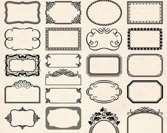 CLIPART | 16 Vintage Labels | Clip Art Digital Frames Supplies Vector ...