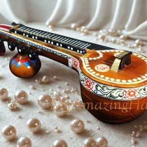Handcrafted Miniature Bobbili Veena / Saraswati Veena /Vichitra Veena 25 Inch Decorative Musical Instrument Showpiece (Not for Routine Play)