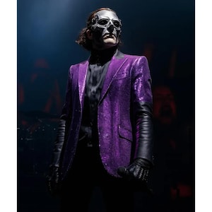 Ghost Band Papa Emeritus Cosplay Ghost Rite Purple Sequin Blazer Stage Gothic Rock Costume Jacket Halloween Outfit Ghost Papa Gift Blazer ,
