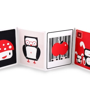 Livreto Mezoome vermelho branco e preto para bebês | Preto e branco | Livreto infantil | brinquedo carrinho | sensorial infantil | melhores presentes para recém-nascidos