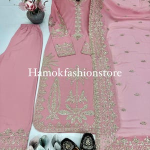 Pink Salwar Kameez Handmade Embroidered Designer Suit For Womens, Ready To Wear Partywear outfit, Traditional wear outfit