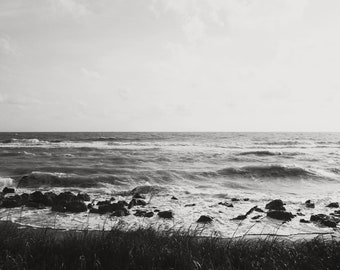 Ocean Photo: Fine Art Photography Vintage inspired art Ocean Seascape Nature Photography, Black and White Water, Waves