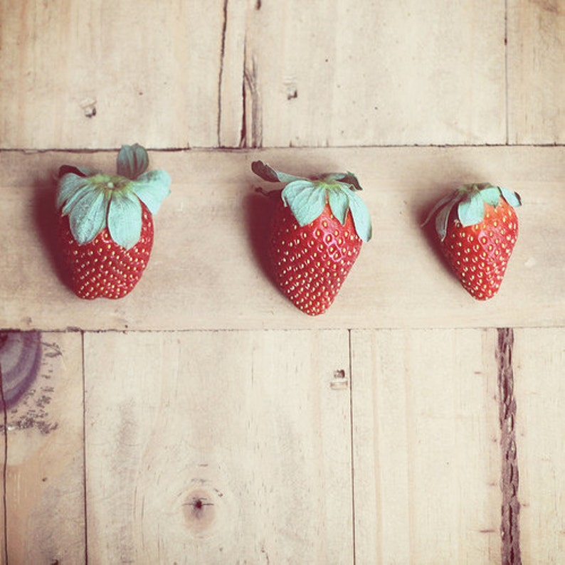 Food Photography Kitchen Art food: Strawberries three Fine Art Photography Art for Kitchen Fruit Still life Photography Fruit Rustic red art image 1